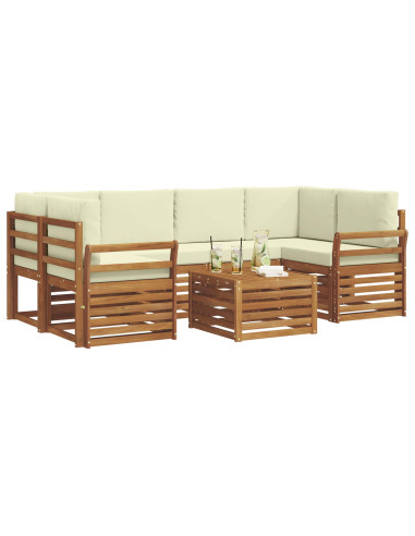 Set divani 7 pcs Naturale e Crema Legno di Acacia Massello