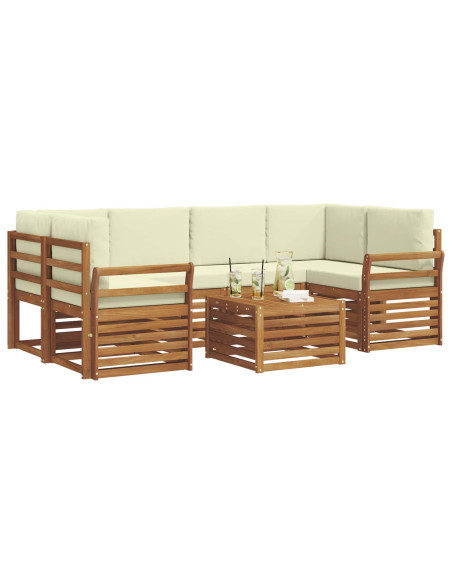 Set divani 7 pcs Naturale e Crema Legno di Acacia Massello