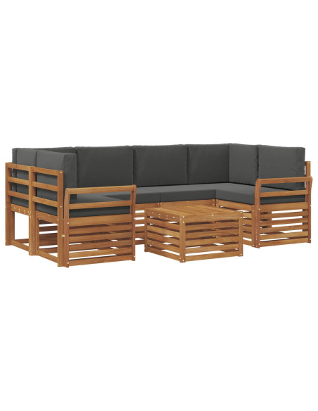 Set divani 7 pcs Naturale e Antracite Legno di Acacia Massello