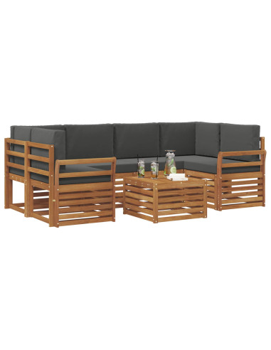 Set divani 7 pcs Naturale e Antracite Legno di Acacia Massello
