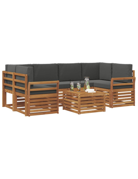 Set divani 7 pcs Naturale e Antracite Legno di Acacia Massello