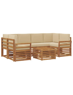 Set divani 7 pcs Naturale e Beige Legno di Acacia Massello 2