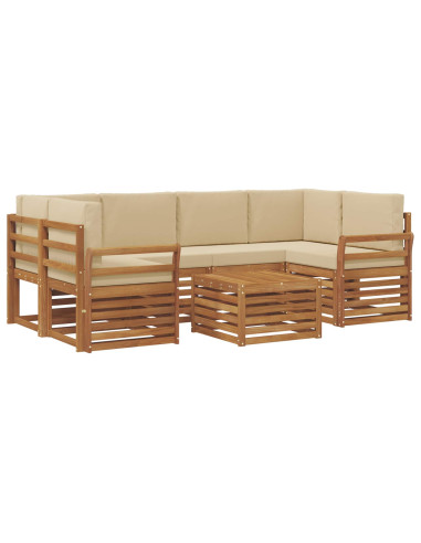 Set divani 7 pcs Naturale e Beige Legno di Acacia Massello