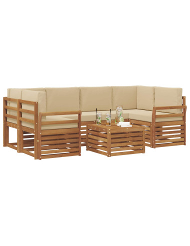 Set divani 7 pcs Naturale e Beige Legno di Acacia Massello