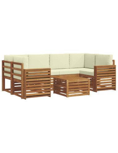 Set divani 7 pcs Naturale e Crema Legno di Acacia Massello