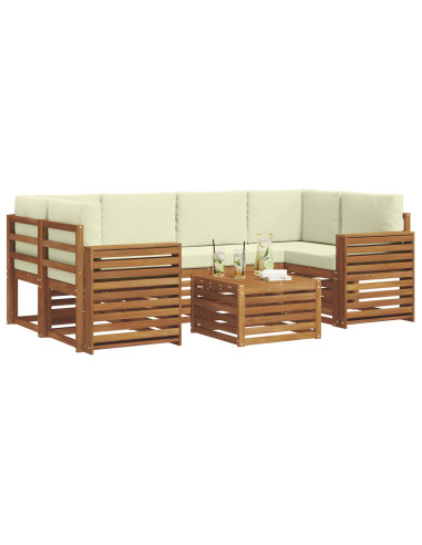 Set divani 7 pcs Naturale e Crema Legno di Acacia Massello