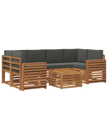 Set divani 7 pcs Naturale e Antracite Legno di Acacia Massello