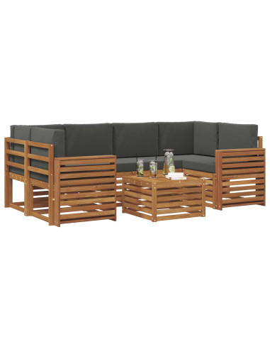 Set divani 7 pcs Naturale e Antracite Legno di Acacia Massello