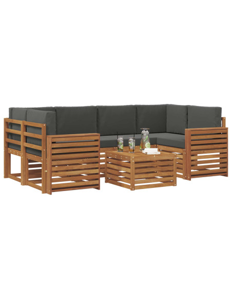 Set divani 7 pcs Naturale e Antracite Legno di Acacia Massello