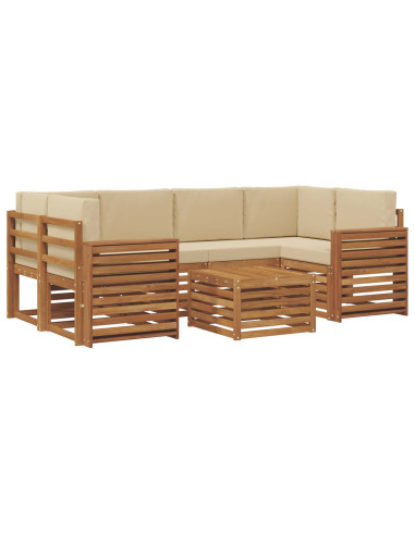 Set divani 7 pcs Naturale e Beige Legno di Acacia Massello