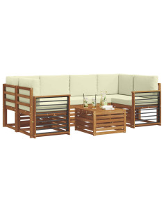 Set divani 7 pcs Naturale e Crema Legno di Acacia Massello 2