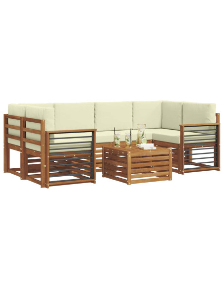 Set divani 7 pcs Naturale e Crema Legno di Acacia Massello