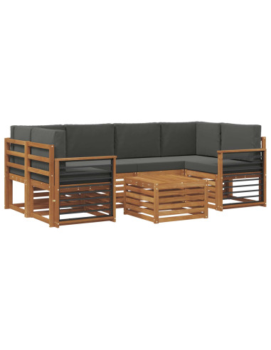 Set divani 7 pcs Naturale e Antracite Legno di Acacia Massello