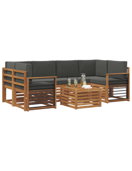 Set divani 7 pcs Naturale e Antracite Legno di Acacia Massello