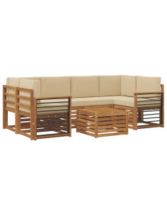 Set divani 7 pcs Naturale e Beige Legno di Acacia Massello 2