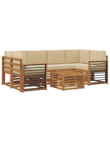 Set divani 7 pcs Naturale e Beige Legno di Acacia Massello