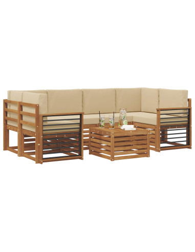 Set divani 7 pcs Naturale e Beige Legno di Acacia Massello