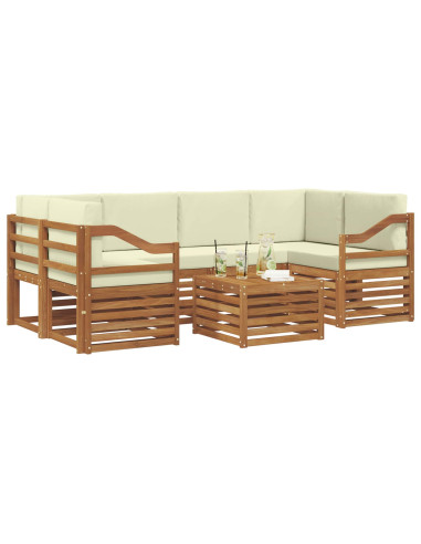 Set divani 7 pcs Naturale e Crema Legno di Acacia Massello