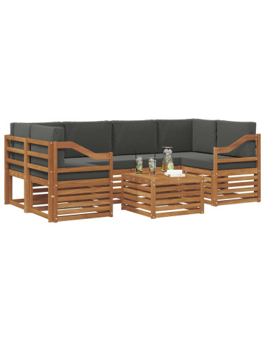 Set divani 7 pcs Naturale e Antracite Legno di Acacia Massello