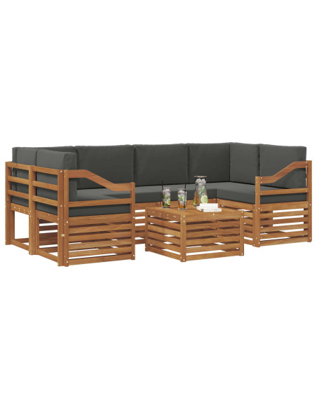 Set divani 7 pcs Naturale e Antracite Legno di Acacia Massello