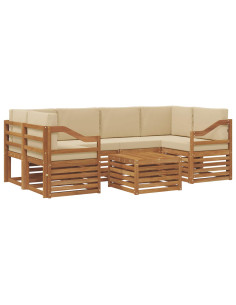 Set divani 7 pcs Naturale e Beige Legno di Acacia Massello 2