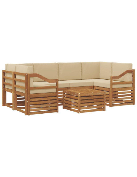 Set divani 7 pcs Naturale e Beige Legno di Acacia Massello
