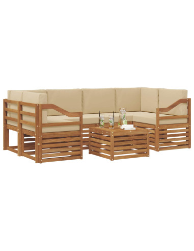 Set divani 7 pcs Naturale e Beige Legno di Acacia Massello