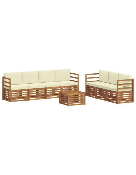 Set divani 8 pcs Naturale e Crema Legno di Acacia Massello