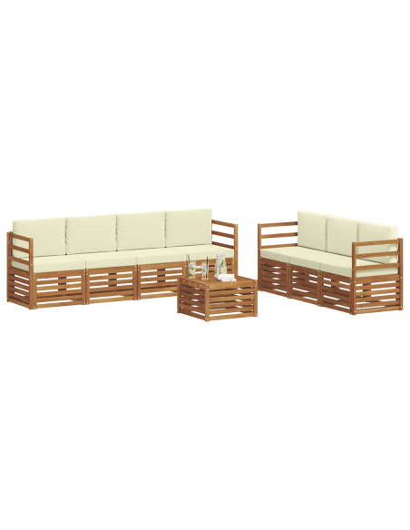 Set divani 8 pcs Naturale e Crema Legno di Acacia Massello