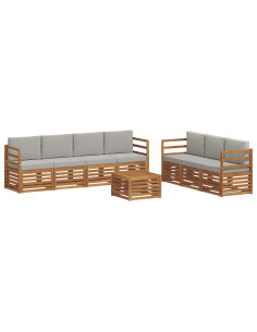 Set divani con cuscino 8 pcs Grigio Naturale e Chiaro 2