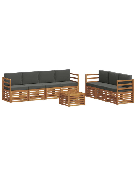 Set divani 8 pcs Naturale e Antracite Legno di Acacia Massello