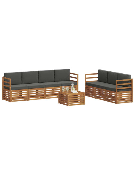 Set divani 8 pcs Naturale e Antracite Legno di Acacia Massello