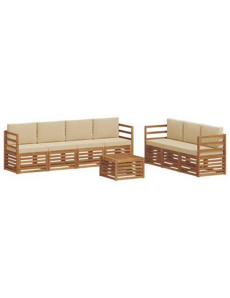 Set divani 8 pcs Naturale e Beige Legno di Acacia Massello