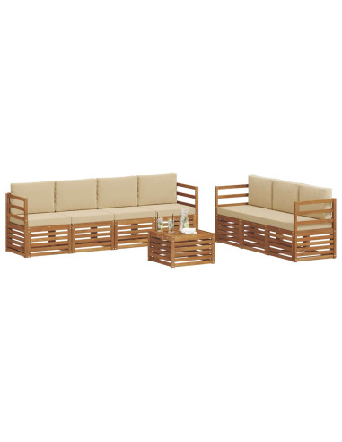 Set divani 8 pcs Naturale e Beige Legno di Acacia Massello