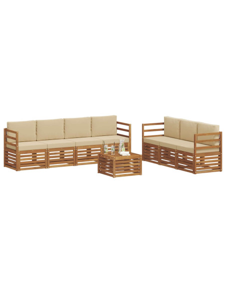 Set divani 8 pcs Naturale e Beige Legno di Acacia Massello