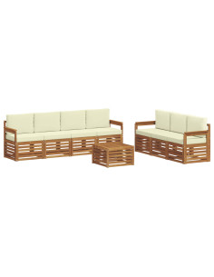 Set divani 8 pcs Naturale e Crema Legno di Acacia Massello 2