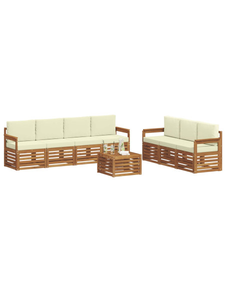 Set divani 8 pcs Naturale e Crema Legno di Acacia Massello