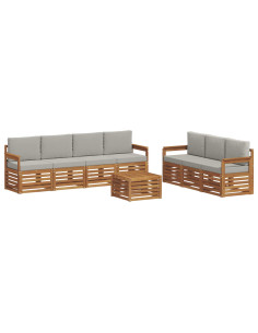 Set divani con cuscino 8 pcs Grigio Naturale e Chiaro 2