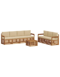 Set divani 8 pcs Naturale e Beige Legno di Acacia Massello 2