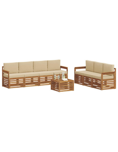 Set divani 8 pcs Naturale e Beige Legno di Acacia Massello
