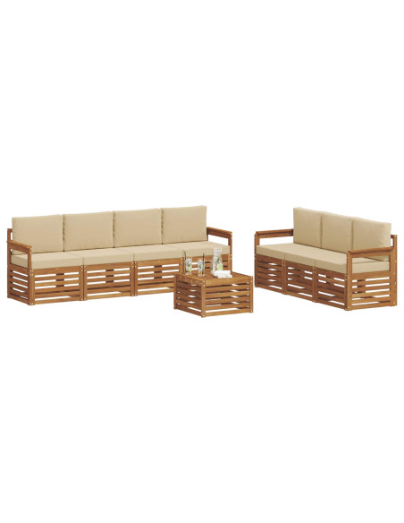 Set divani 8 pcs Naturale e Beige Legno di Acacia Massello