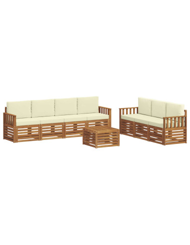 Set divani 8 pcs Naturale e Crema Legno di Acacia Massello