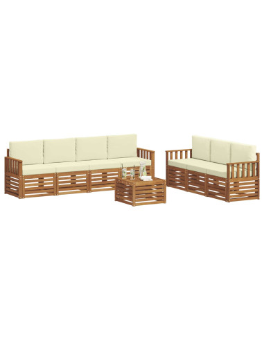 Set divani 8 pcs Naturale e Crema Legno di Acacia Massello