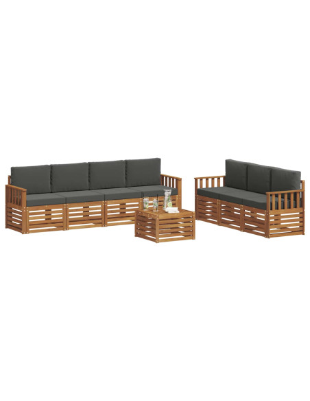 Set divani 8 pcs Naturale e Antracite Legno di Acacia Massello