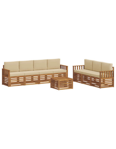 Set divani 8 pcs Naturale e Beige Legno di Acacia Massello