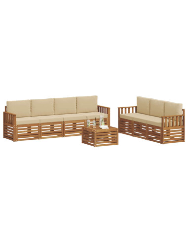 Set divani 8 pcs Naturale e Beige Legno di Acacia Massello