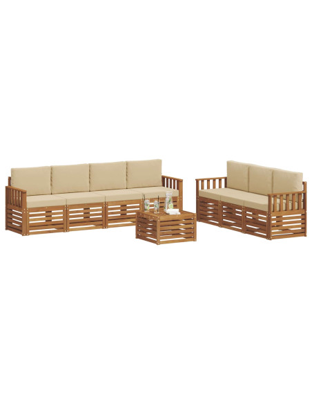 Set divani 8 pcs Naturale e Beige Legno di Acacia Massello