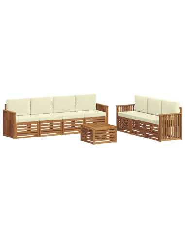 Set divani 8 pcs Naturale e Crema Legno di Acacia Massello