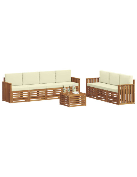 Set divani 8 pcs Naturale e Crema Legno di Acacia Massello