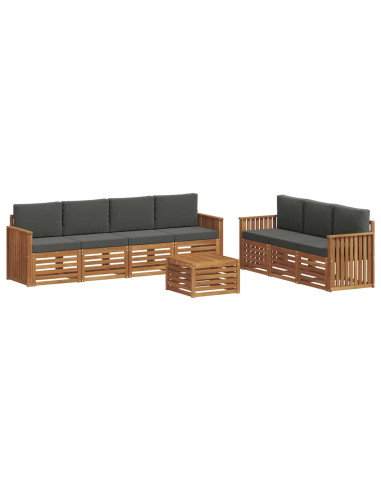 Set divani 8 pcs Naturale e Antracite Legno di Acacia Massello